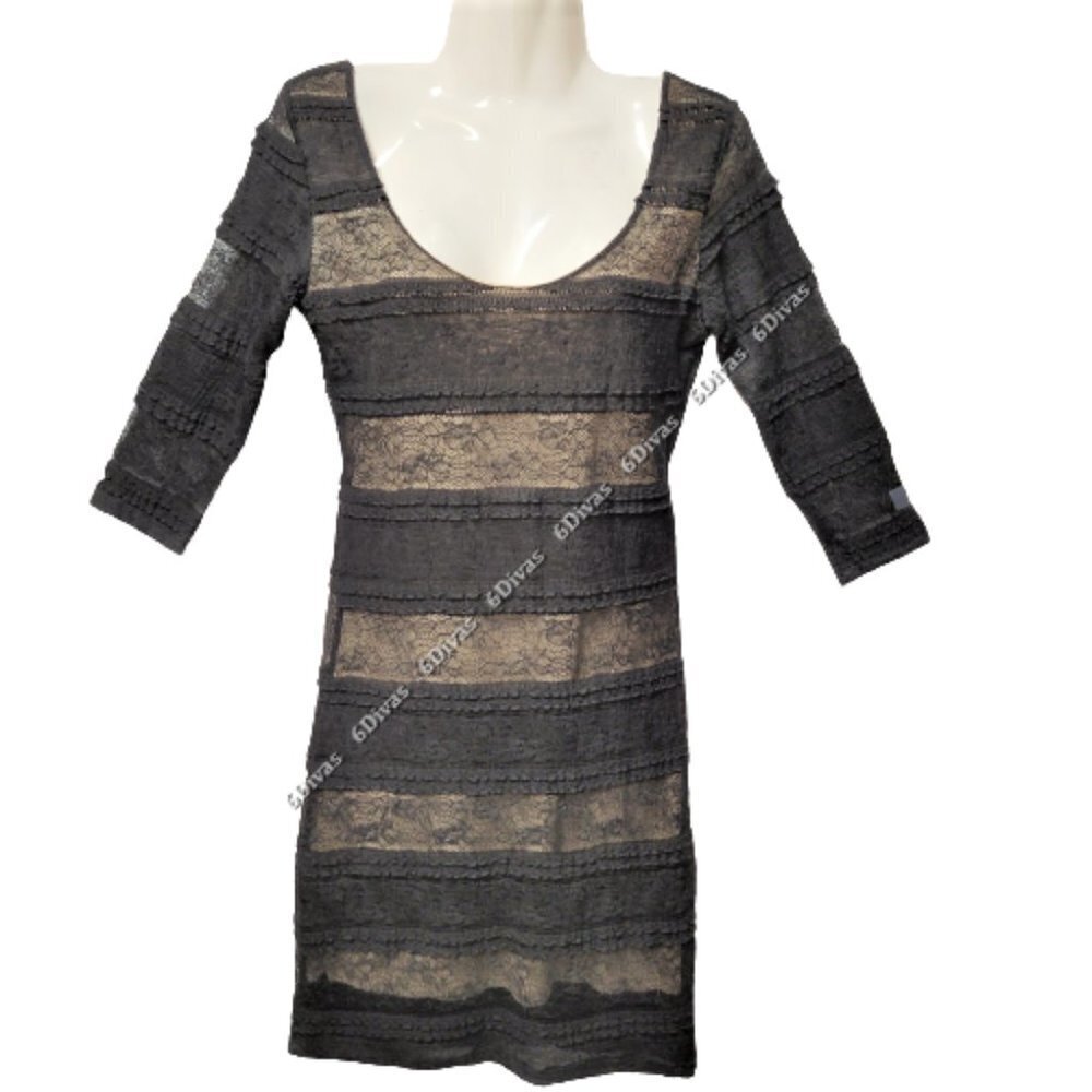 BLACK And Gold Coppery Lace Dress- Size M